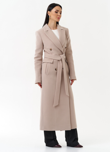 Длинное женское пальто с английским воротником