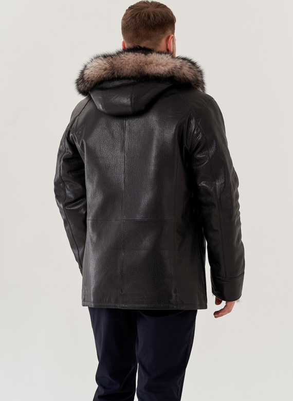 Мужская дубленка с капюшоном 