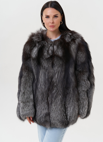 Шуба оверсайз из меха чернобурки