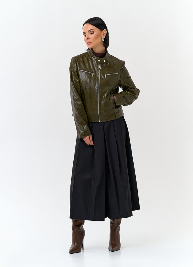 Женская куртка из натуральной кожи зеленого цвета модель № 32728 универмаг малина