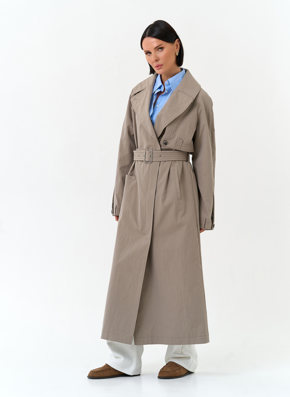 Женский длинный плащ с поясом
