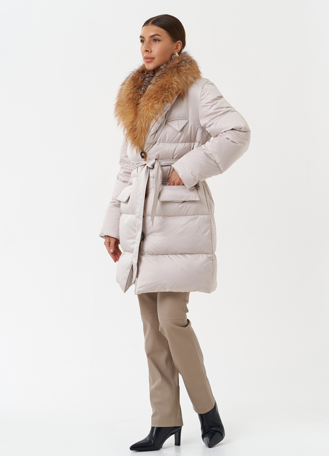 фото Женский пуховик с отделкой из меха лисы модель № 28569