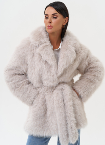 Женская шуба из эко меха в светло-сером цвете