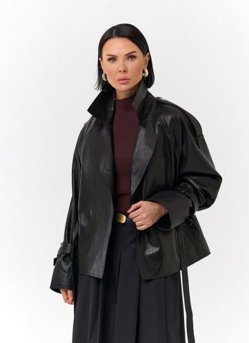 Женская куртка из натуральной кожи с поясом