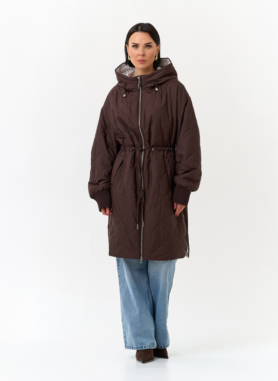 Женское утепленное пальто с капюшоном