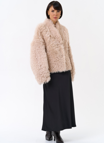 Женская короткая двухсторонняя дубленка 