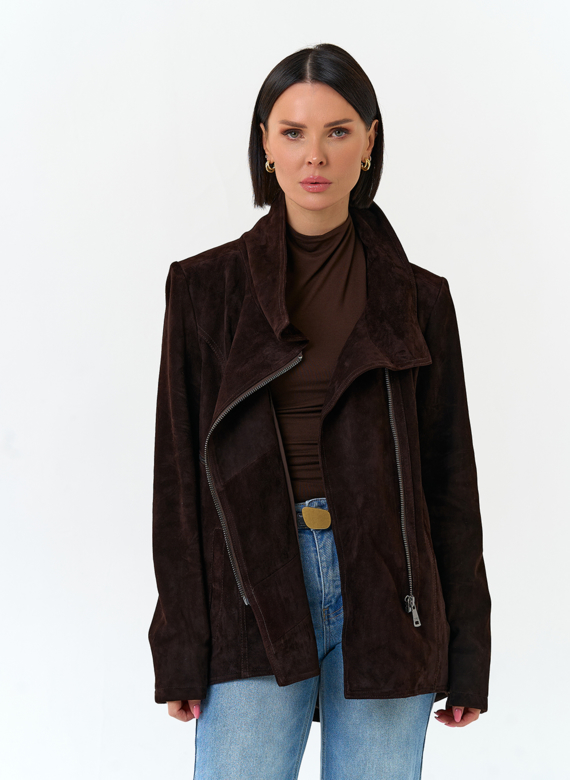 Женская куртка из натуральной замши с поясом