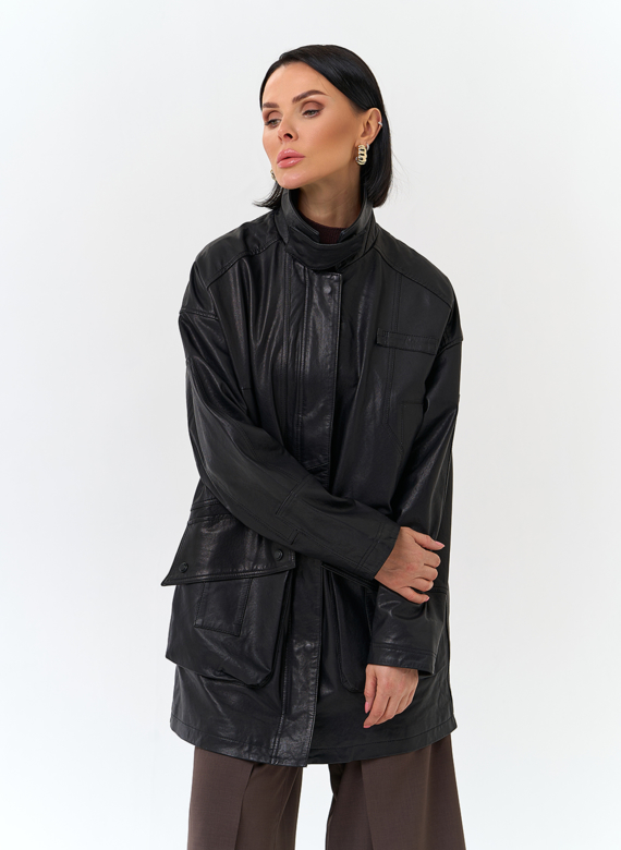 Женская удлиненная куртка из натуральной кожи