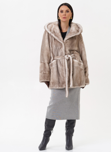 Норковая шуба с капюшоном 