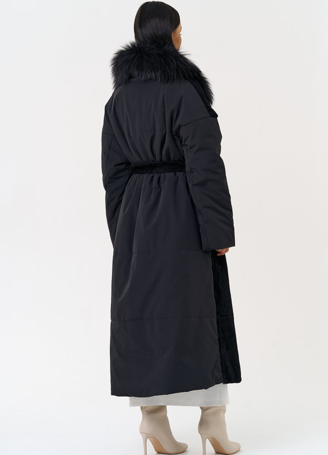 Комбинированное женское зимнее пальто в черном цвете модель № 31402 универмаг малина