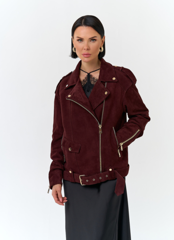 Женская куртка из натуральной замши бордового цвета Женская куртка из натуральной замши бордового цвета