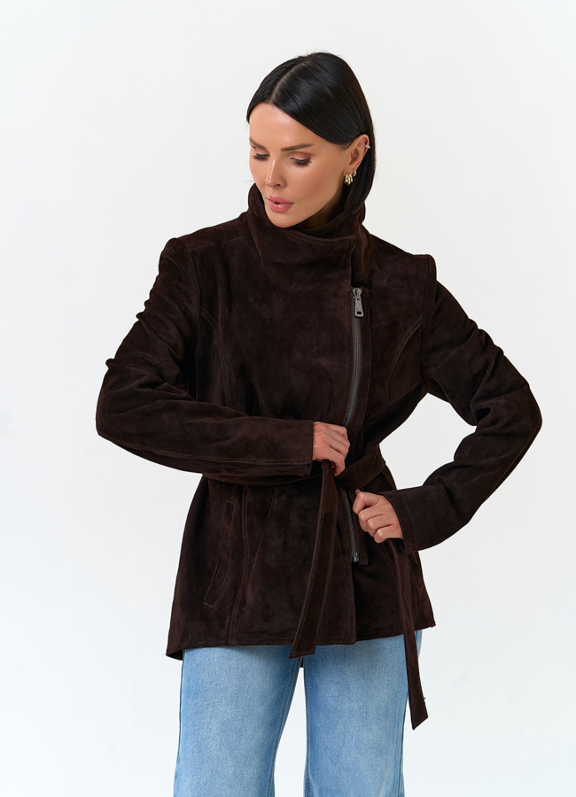 Женская куртка из натуральной замши с поясом модель № 33141 в кредит