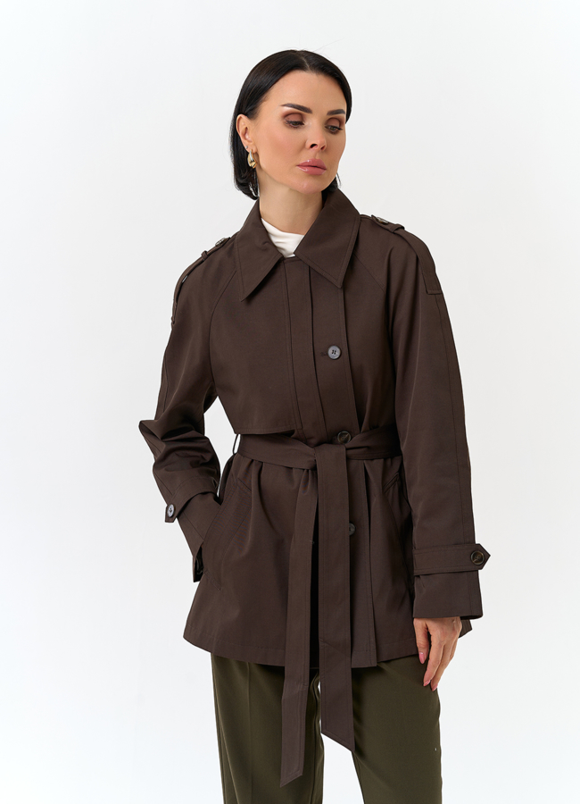 Женский укороченный плащ с поясом модель № 32821 универмаг малина