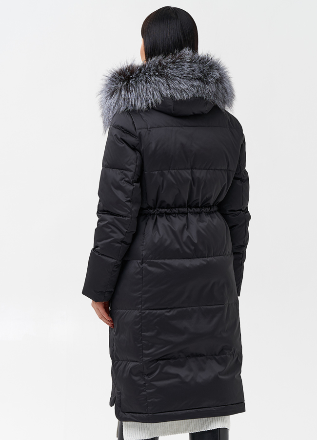 Женский пуховик с отделкой из меха чернобурки модель № 28524 универмаг малина