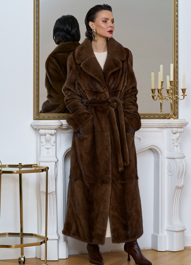 Длинная шуба из меха скандинавской норки модель № 27597 универмаг малина