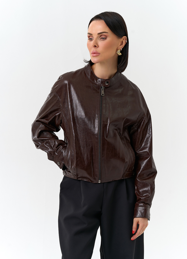 Женская короткая куртка из натуральной кожи модель № 32529 в кредит