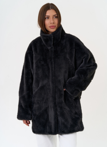 Женская шуба из эко меха с воротником стойкой