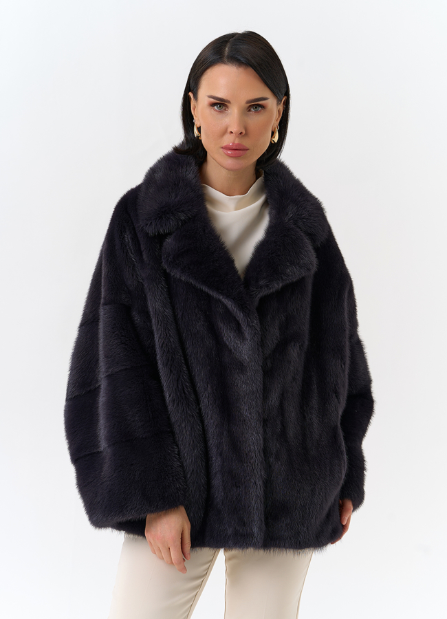 Шуба из меха норки с английским воротником модель № 31874 меха малина