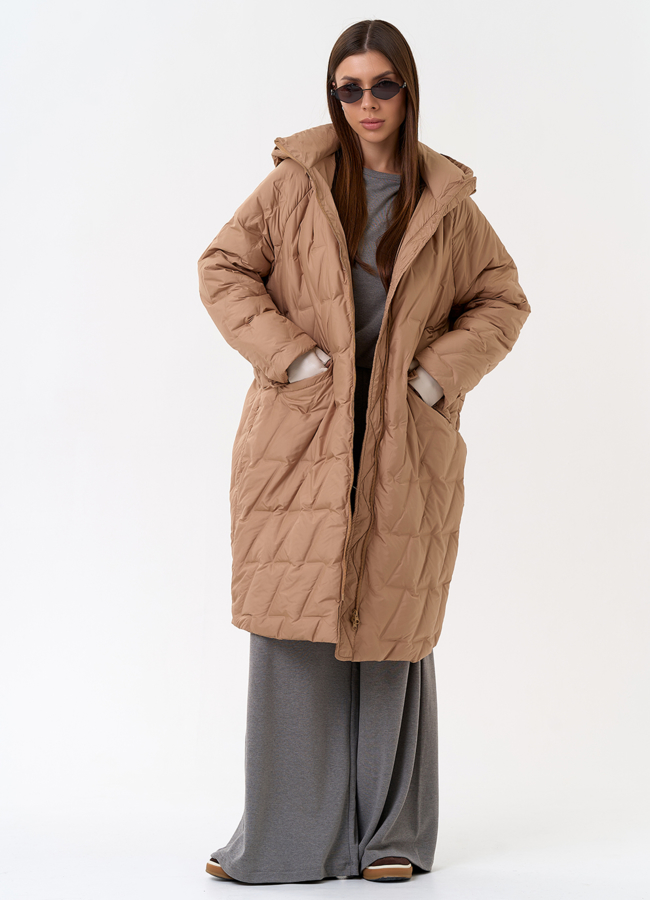 Женское свободное пальто с капюшоном модель № 31385 универмаг малина