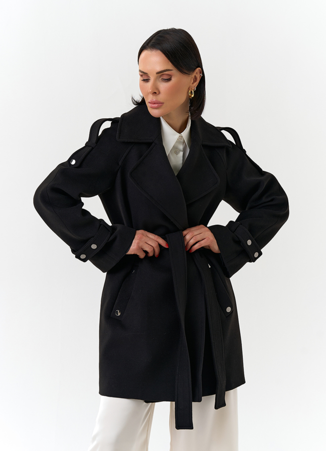 Женское укороченное пальто с английским воротником модель № 32641 меха малина