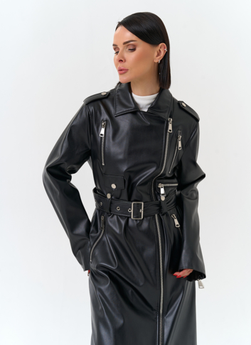 Женский длинный плащ из эко кожи 