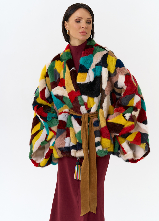 Яркая шуба из меха норки модель № 29414 универмаг малина