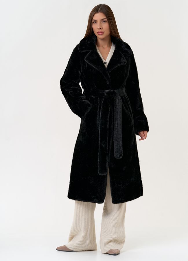 Женское пальто из эко меха с декоративными молниями модель № 31217 меха малина