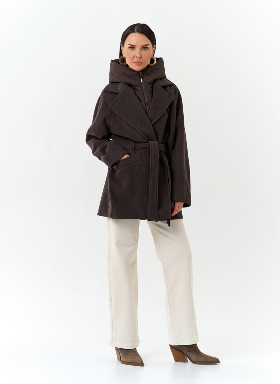 Женское пальто со съемный капюшоном