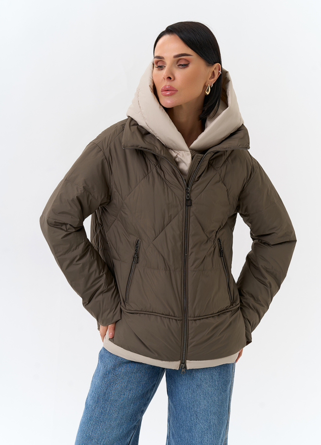 Женская куртка с контрастным капюшоном модель № 32509 в кредит