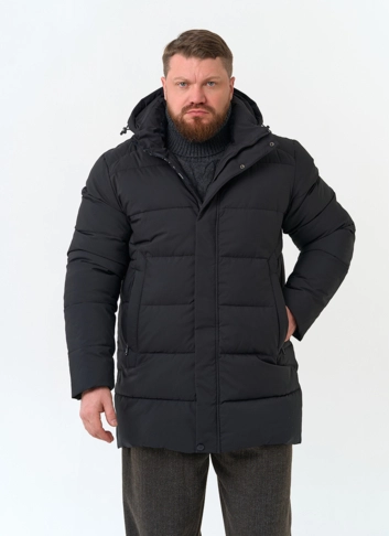 Мужской удлиненный пуховик с капюшоном фото